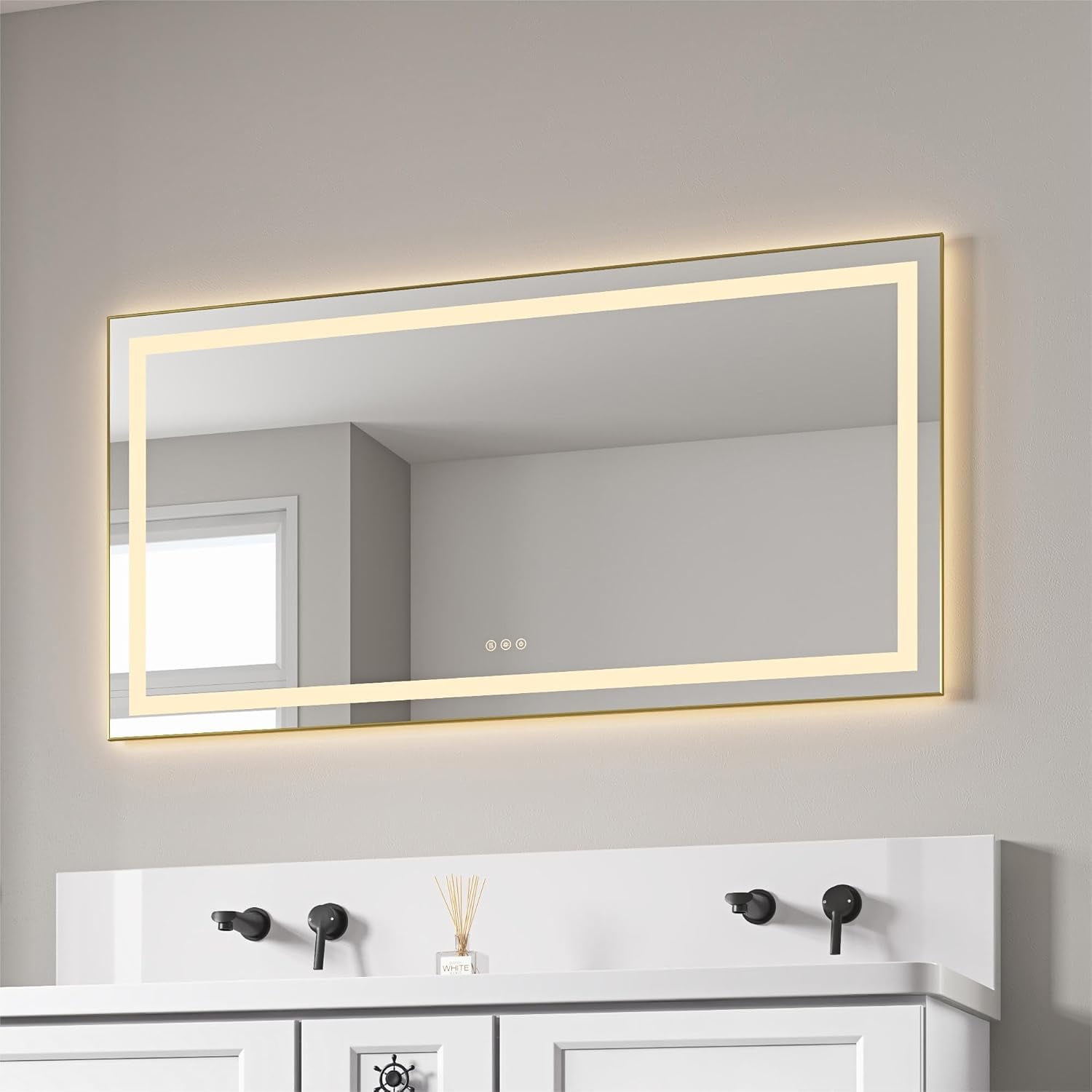 Gold Frame LED Bathroom Mirror with Backlit & Front Light, 48"x24" Anti ...