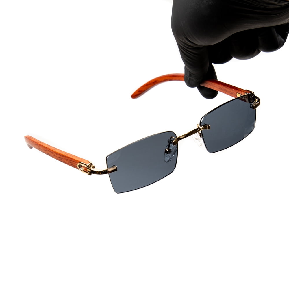 Gold Frame Rectangle Rimless Dark Gray Tint Sunglasses for  display picture 1
