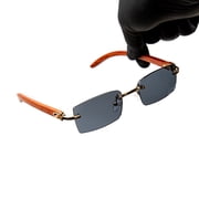 Gold Frame Rectangle Rimless Dark Gray Tint Sunglasses for Men Retro 90s Frameless Vintage Hip Hop Shades