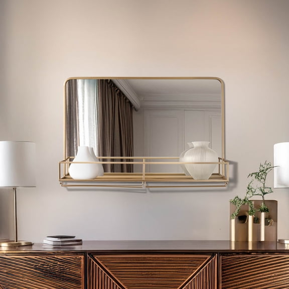 Gold Frame Rectangle Vanity Wall Mirror with Storage - 21.25" x 31.5"