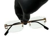 Gold Frame Rimless Hip Hop Hand Carved Diamond Cut Clear Lens Glasses