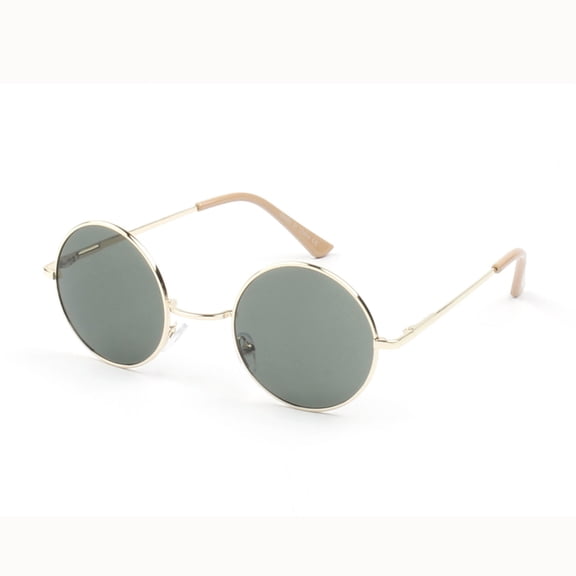 Gold Frame Round Sunglasses, Dark Lens - UV400 Protection Fashion Eyewear for Men Women Vacation & Streetwear