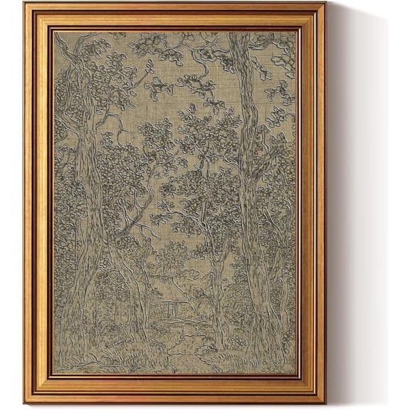 Gold Framed 3D Textured Wall Art,Sketch Vintage Forest Wall Decor,Antique Landscape Painting Artwork for Living Room Hallway Shelf, Moody Farmhouse,12x16inch