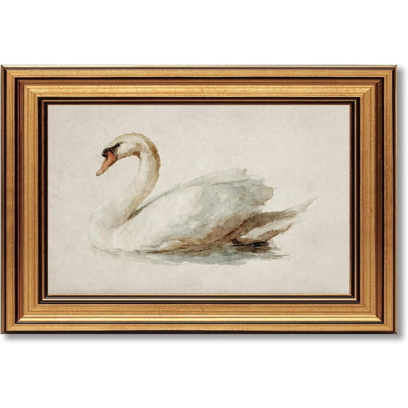 Gold Framed Canvas Wall Art Vintage Watercolor Swan Painting Picture Elegant Classical Swan Poster Print Wall Decor for Living Room Bedroom Office Country Bathroom Decoration 9x11in