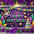 thumbnail image 1 of Gold Framed Mardi Gras Banner Purple Background Backdrop Colorful Feathers Masquerade Mask Carnival Display for Birthday Celebration Mardi Gras Party Indoor Decoration, 1 of 9