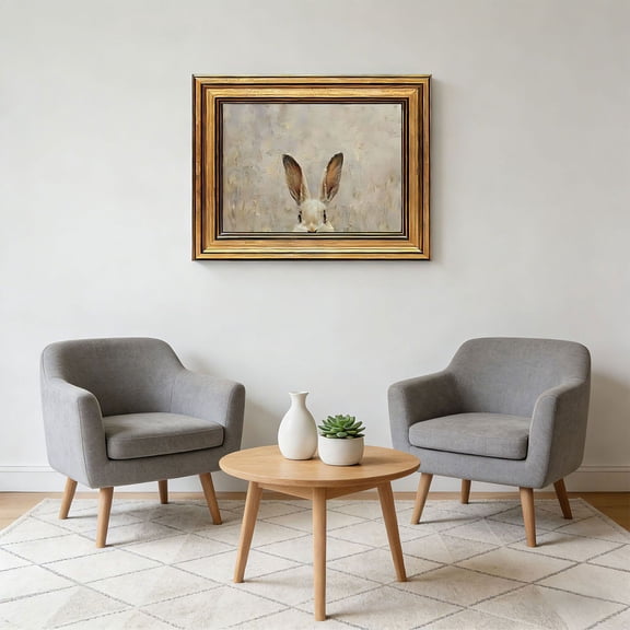 Gold Framed Vintage Easter Bunny Canvas Wall Art - Rustic Farmhouse Rabbit Print, Neutral Tone Country Painting, Framed Artwork for Bedroom, Bathroom, Living Room, Nursery Easter Wall Decor