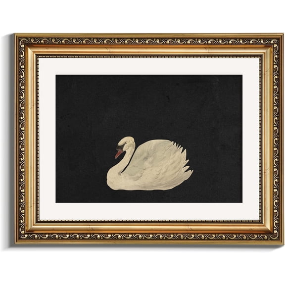 Gold Framed Wall Art Canvas Print Home Decor Vintage Swan Decoration Grace Swan Art Painting Pictures Rustic Bathroom Wall Decor Animal Farmhouse Artwork for Living Room Bedroom Office 11x14in