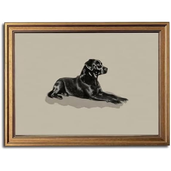 Gold Framed Wall Art Vintage Canvas Wall Art Black Dog Animals Artwork Prints Picture for Living Room Bedroom Farmhouse Bathroom Office Decor, 16x24