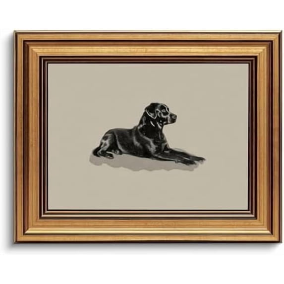 Gold Framed Wall Art Vintage Canvas Wall Art Black Dog Animals Artwork Prints Picture for Living Room Bedroom Farmhouse Bathroom Office Decor, 8x10