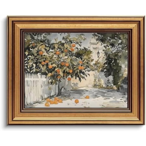 Gold Framed Wall Art Vintage Canvas Wall Art Country Orange Trees Artwork Prints Picture for Living Room Bedroom Farmhouse Bathroom Office Decor, 8x10