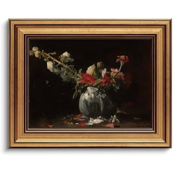 Gold Framed Wall Art Vintage Canvas Wall Art Fading Flowers Floral Artwork Prints Picture for Living Room Bedroom Farmhouse Bathroom Office Decor, 8x10