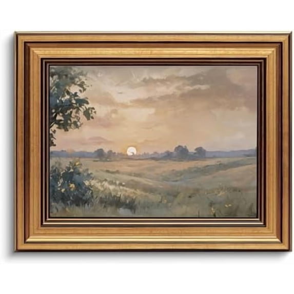 Gold Framed Wall Art Vintage Canvas Wall Art Fall Sunset Nature Landscape Artwork Prints Picture for Living Room Bedroom Farmhouse Bathroom Office Decor, 8x10