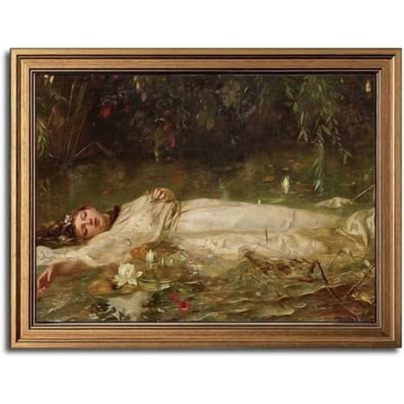 Gold Framed Wall Art Vintage Canvas Wall Art Female Portrait Serene Woman in Water Artwork Prints Picture for Living Room Bedroom Farmhouse Bathroom Office Decor, 16x24