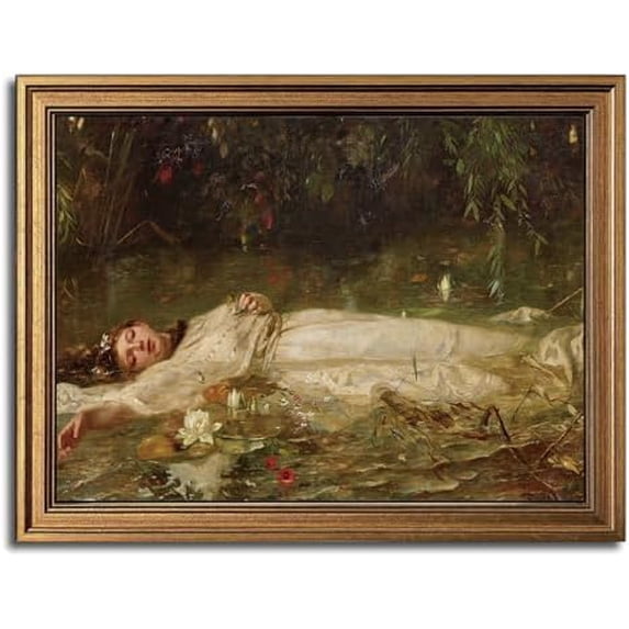 Gold Framed Wall Art Vintage Canvas Wall Art Female Portrait Serene Woman in Water Artwork Prints Picture for Living Room Bedroom Farmhouse Bathroom Office Decor, 12x16