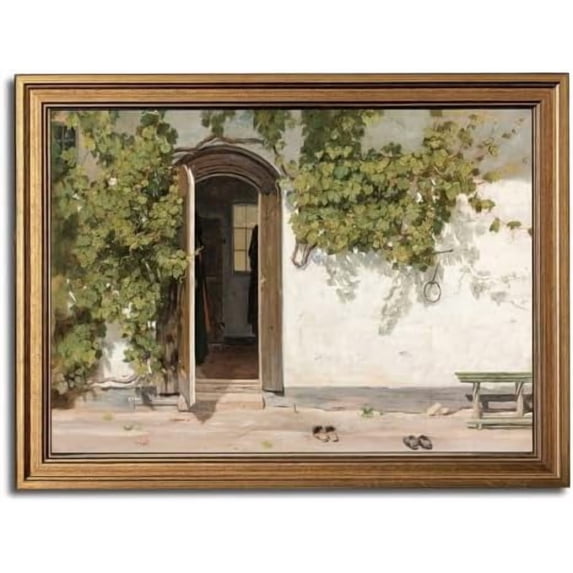 Gold Framed Wall Art Vintage Canvas Wall Art Lvy Climbing The Walls Opening Door Artwork Prints Picture for Living Room Bedroom Farmhouse Bathroom Office Decor, 16x24