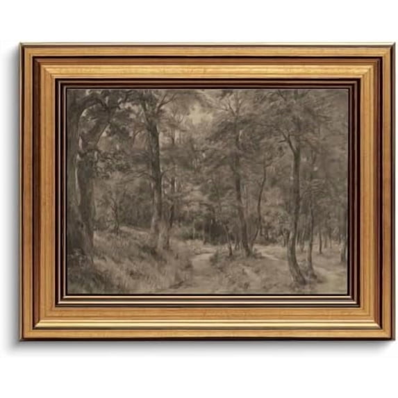 Gold Framed Wall Art Vintage Canvas Wall Art Nature Charcoal Landscape Path Forest Artwork Prints Picture for Living Room Bedroom Farmhouse Bathroom Office Decor, 8x10