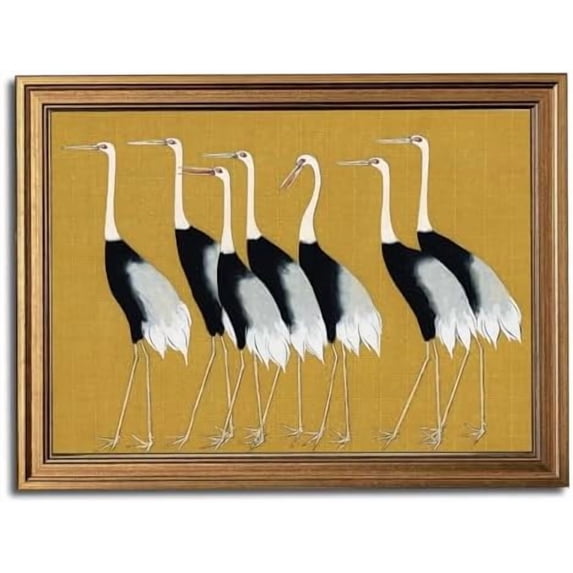 Gold Framed Wall Art Vintage Canvas Wall Art Seven Cranes Animals Artwork Artwork Prints Picture for Living Room Bedroom Farmhouse Bathroom Office Decor, 16x24