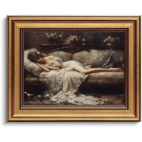 Gold Framed Wall Art Vintage Canvas Wall Art Tired Woman Moody Victorian Artwork Prints Picture for Living Room Bedroom Farmhouse Bathroom Office Decor, 8x10
