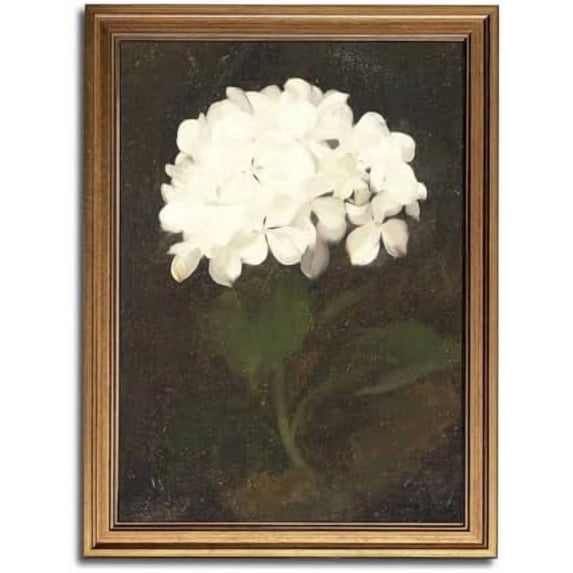 Gold Framed Wall Art Vintage Canvas Wall Art White Hydrangea Flower Floral Artwork Prints Picture for Living Room Bedroom Farmhouse Bathroom Office Decor, 16x24