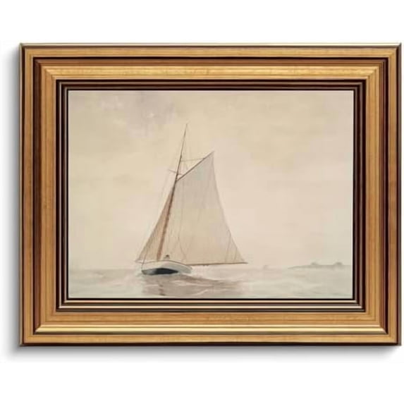 Gold Framed Wall Art Vintage Canvas Wall Art White Sailboat Seaview Seascape Artwork Prints Picture for Living Room Bedroom Farmhouse Bathroom Office Decor, 8x10