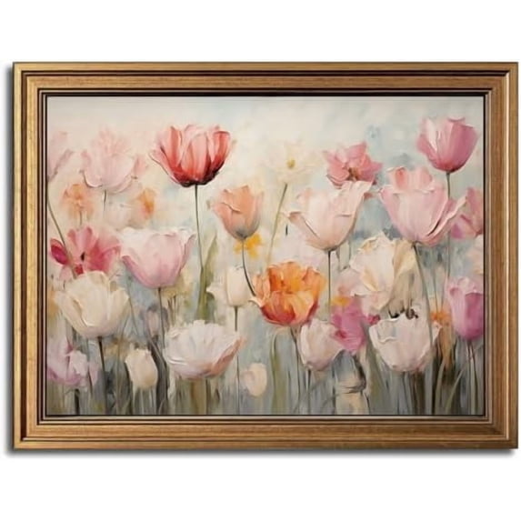 Gold Framed Wall Art Vintage Flower Canvas Wall Art Floral Nature Spring Colorful Flower Artwork Prints Picture for Living Room Bedroom Farmhouse Bathroom Office Decor, 12x16