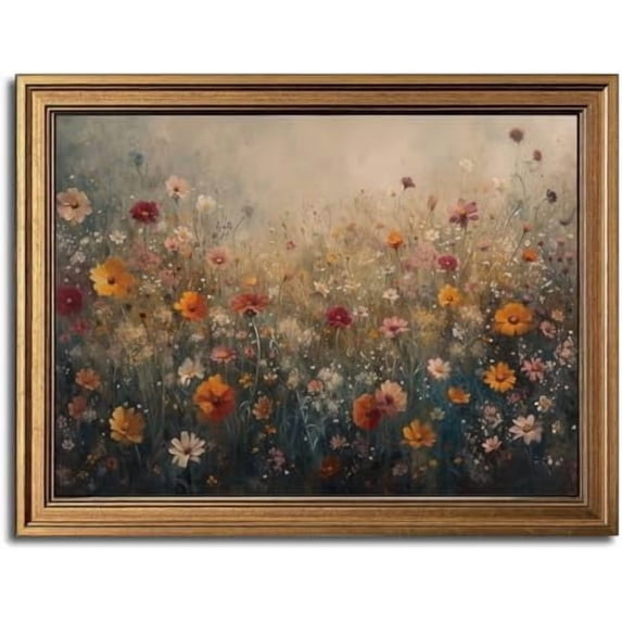 Gold Framed Wall Art Vintage Flower Canvas Wall Art Nature Landscape Flower Wildflower Artwork Prints Picture for Living Room Bedroom Farmhouse Bathroom Office Decor, 12x16