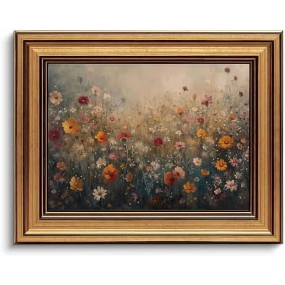 Gold Framed Wall Art Vintage Flower Canvas Wall Art Nature Landscape Flower Wildflower Artwork Prints Picture for Living Room Bedroom Farmhouse Bathroom Office Decor, 8x10