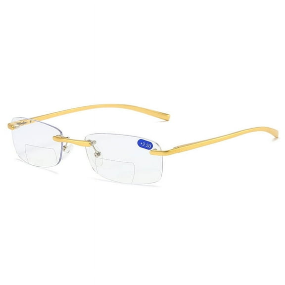 Gold Frameless Business Reading Glasses Ultralight Aluminum Magnesium Bifocal Anti-Blue Light Spring Hinge Rimless Readers +1.00