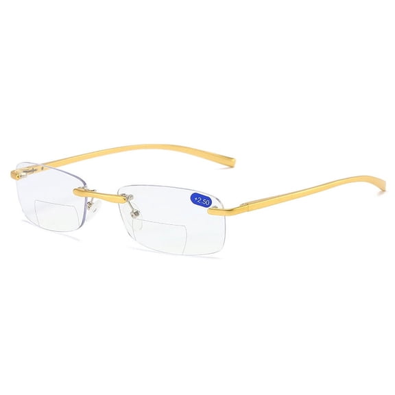 Gold Frameless Business Reading Glasses Ultralight Aluminum Magnesium Bifocal Anti-Blue Light Spring Hinge Rimless Readers +2.50