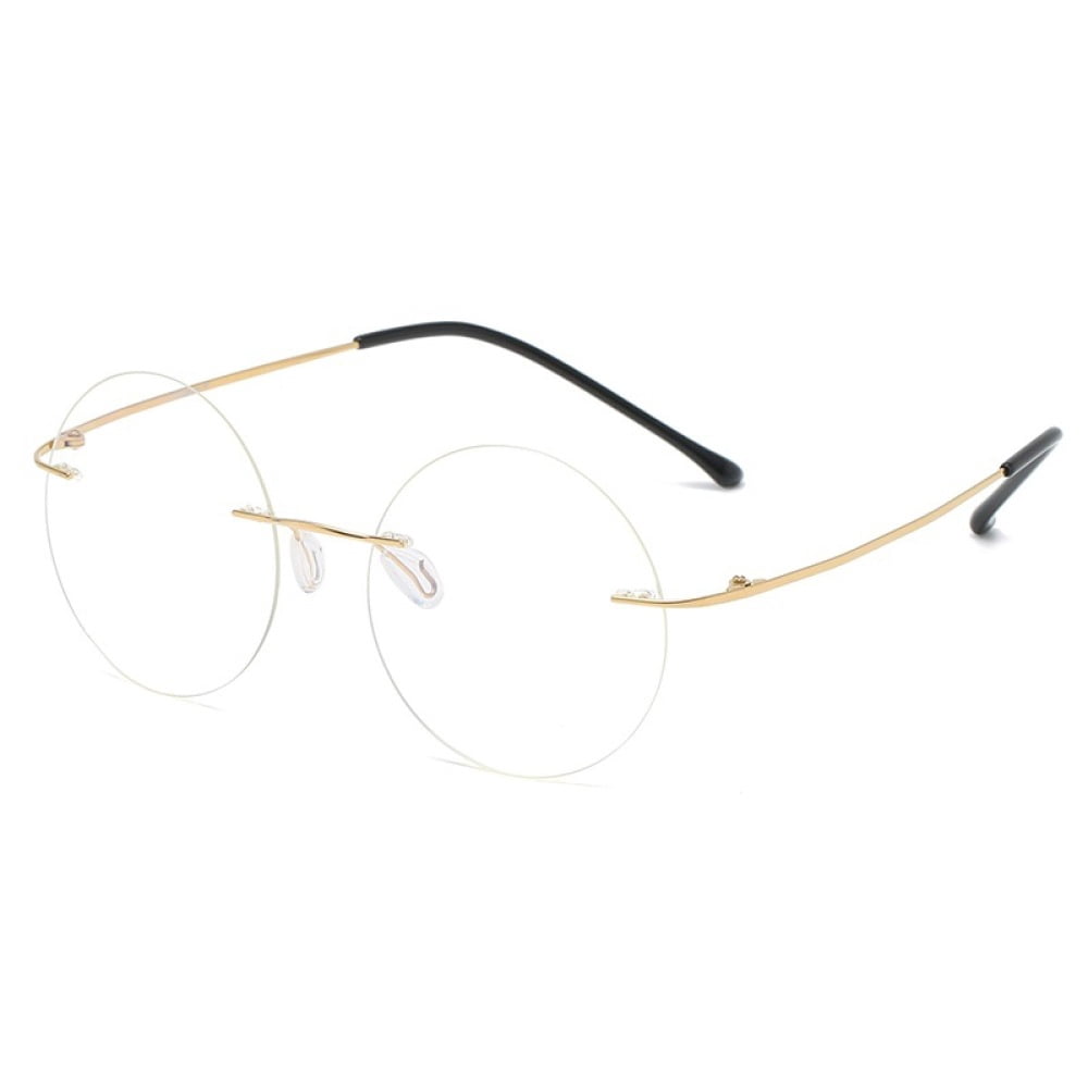 Gold Frameless Round Ultra-light Blue Light Blocking Reading Glasses 2.50 for Women and Men Titanium Alloy Rimless Eyeglasses Readers +2.50