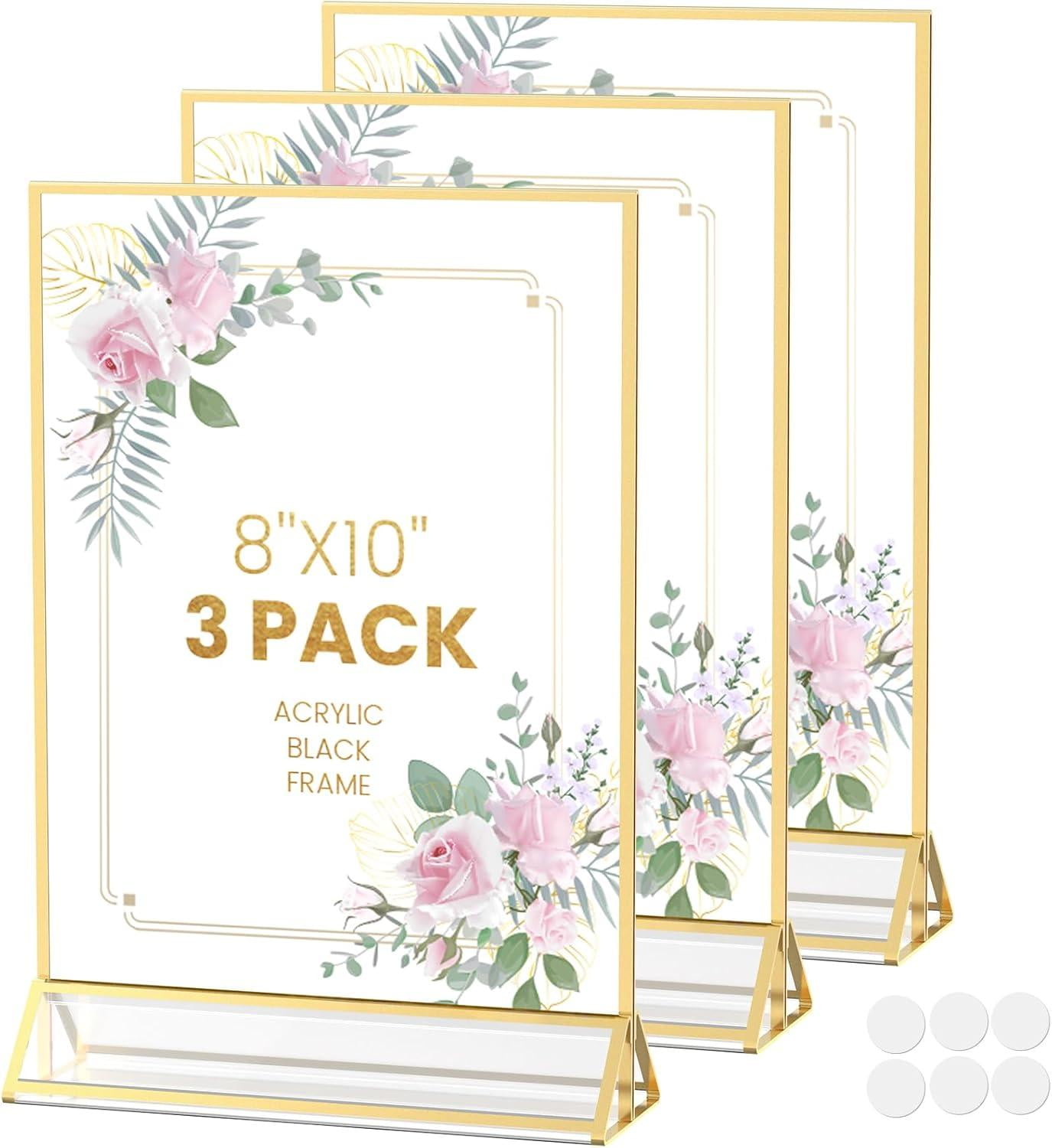 Gold Frames 8X10 Double-Sided Gold Picture Frames Tabletop Acrylic Sign ...