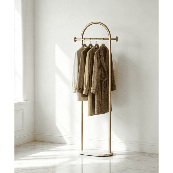 Gold Freestanding Garment Rack with Marble Base, Modern Metal Clothes Stand for Bedroom Entryway Home Storage
