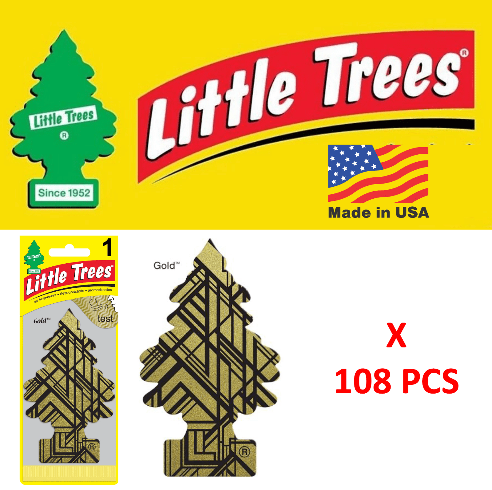 Gold Freshener air Little Trees 10210 Air Tree MADE IN USA Pack of 108 ...