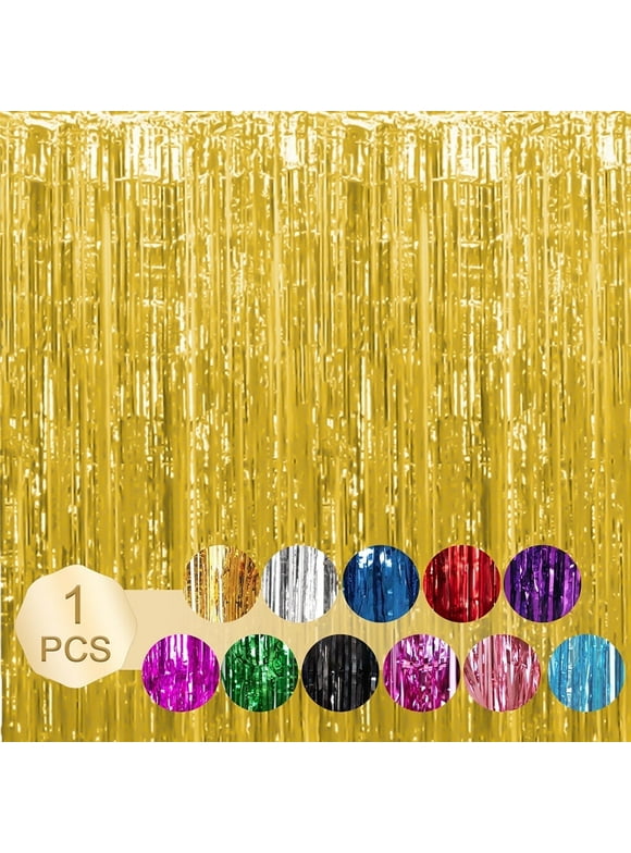 Gold Fringe Curtain Foil Backdrop Curtain 1PCS 3.3x6.6Ft Party Streamers Metallic Tinsel for Birthday Wedding Engagement Baby Shower Bachelorette Christmas Holiday Celebration Party Decorations