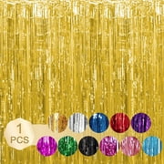 Gold Fringe Curtain Foil Backdrop Curtain 1PCS 3.3x6.6Ft Party Streamers Metallic Tinsel for Birthday Wedding Engagement Baby Shower Bachelorette Christmas Holiday Celebration Party Decorations
