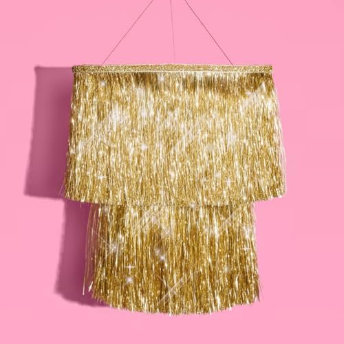 Gold Fringe Tinsel Chandelier | 16" | Bachelorette Party Decorations, Birthday Photo Booth Supplies, New Years Eve Decor, HBD$$