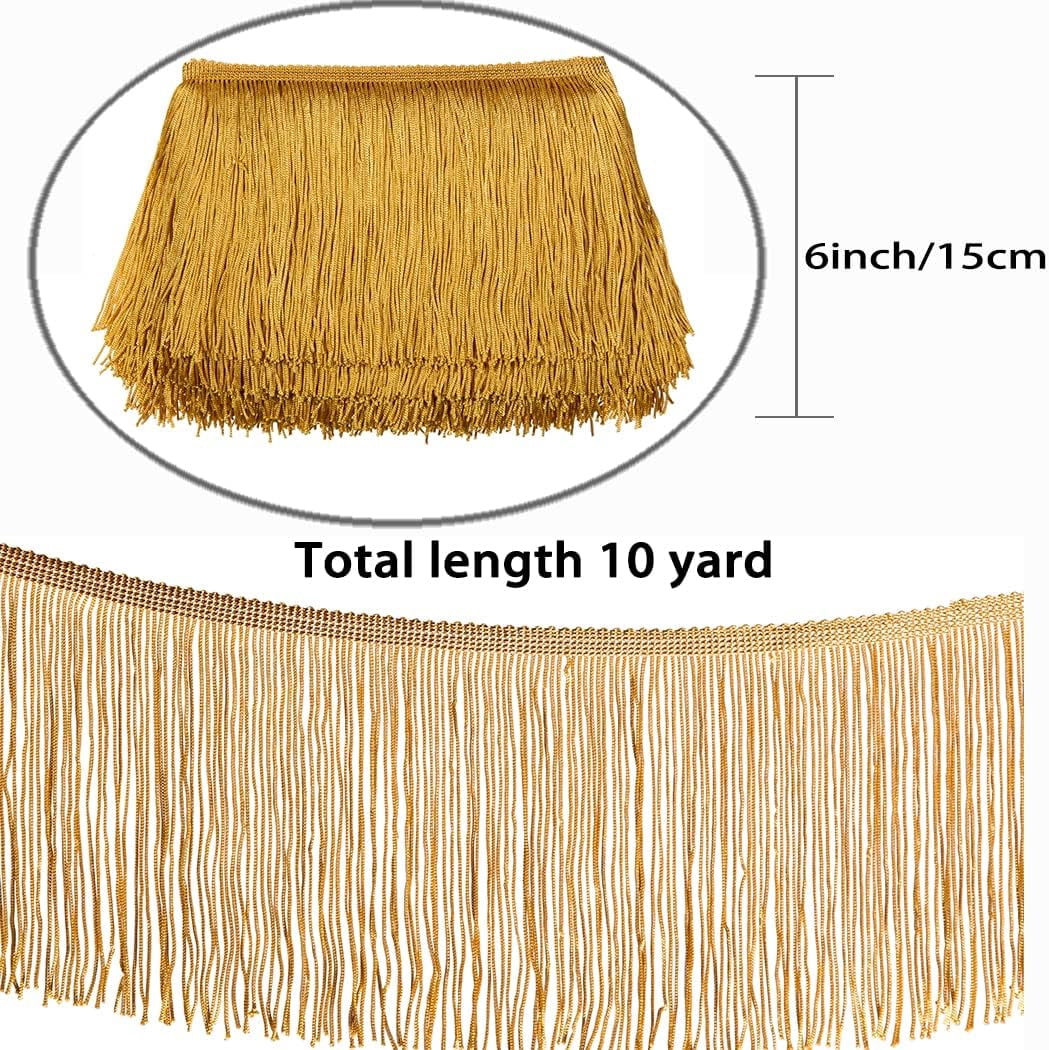 Fransen-Borte 8 Zoll Breit, 2 Meter Lang – Schwarz, Aus Polyester | Für Kleidung, Tanzkostüme, Deko, DIY