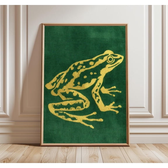 Gold Frog Emerald Green Wall Art Maximalist Jungle Decor Animal Gift, Unframed Poster
