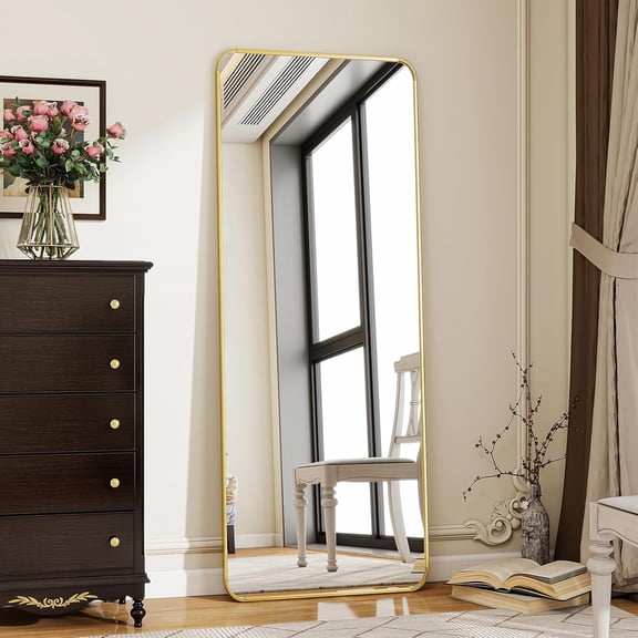Gold Full Length Mirror, 56"x21" Rounded Corner Floor Mirror Standing Hanging or Leaning Against Wall, Suitable for Bedroom or Dressing Room