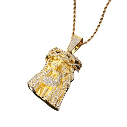 Gold Full Rhinestone Alloy Large Pendant Necklace Hip Hop Jewelry Twisted Chain Jesus Cross Pendant Unisex Fashion Accessory 3.5X1.77 Inches