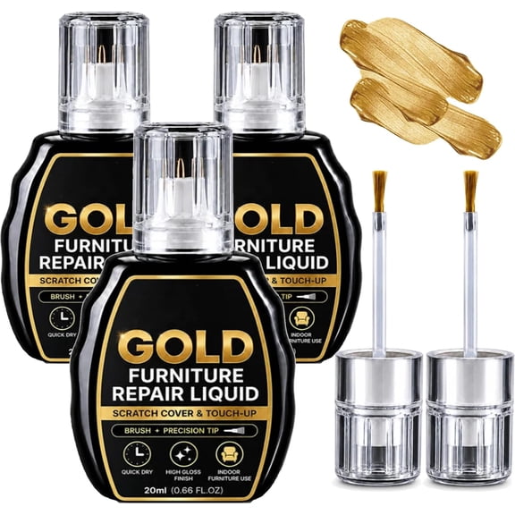 Gold Furniture Repair Paint, 0.68 Fl Oz, High Gloss Metallic Gold Paint, For Cabinets, Frames, Wood & Metal Restorer (3Pcs)