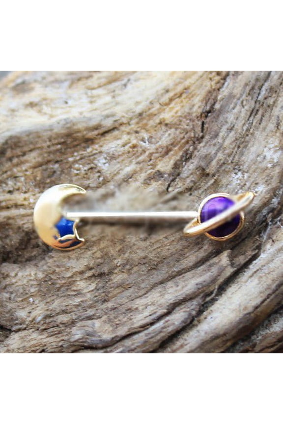 Gold Galaxy Planet & Moon Nipple Bar