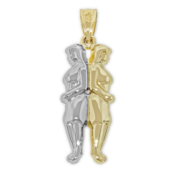 Gold Gemini Zodiac Charm - 10 Karat Gold with Optional Gold Chain - Double Sided