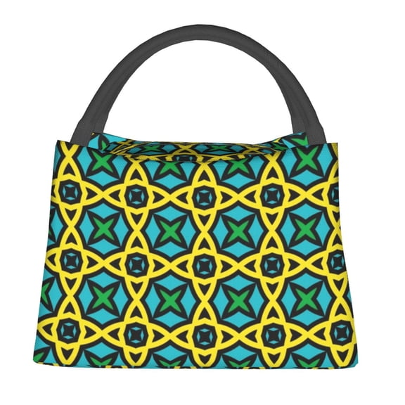 Gold Geo Print Lunch Bag Adult s Custom Lunch Box Casual Travel Cooler Bag Portable Waterproof Thermal Tote