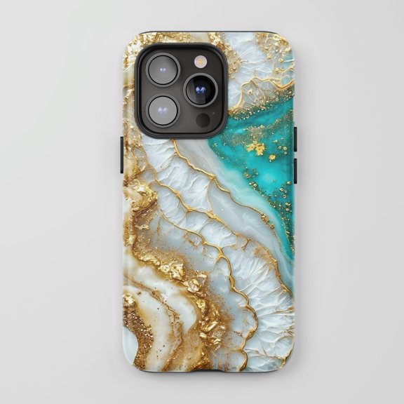 Gold Geode Marble For iPhone Phone Case Luxury Fluid Art Teal White