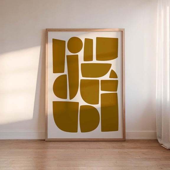 Gold Geometric Abstract Organic Minimalist Wall Art, Stretched Canvas 8x10in