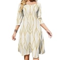 thumbnail image 1 of Gold Geometric Abstract Pattern Design Women's Fall Dresses Casual Loose Flowy Swing Shift Dress, 1 of 9