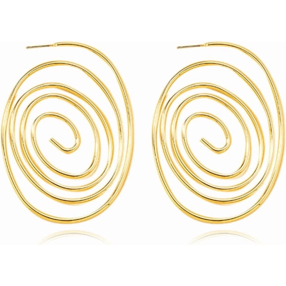 Gold Geometric Earrings Tribal Swirl Wire Spiral Earrings for Women Minimalist Wave Thread Hollow Out Dangle Drop Earrings Exaggerated Statement Earrings Punk Stylish oval Twisted Earring Jewelry