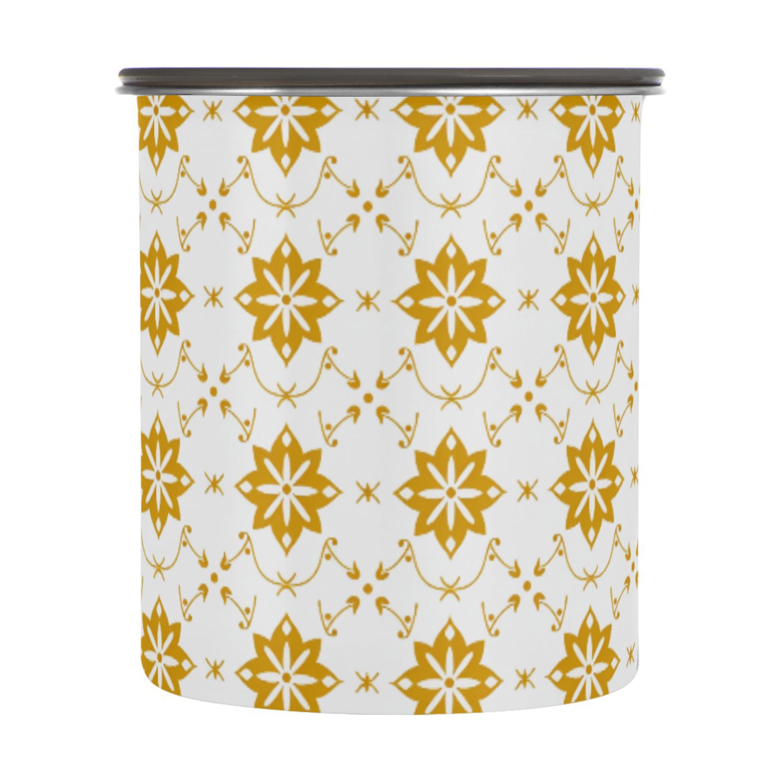 Gold Geometric Flowers Floral Airtight Coffee Bean Canister 30oz Food Storage Containers with Lids For Gournd, Tea, Sugar, Flour, Rice, Cereal, Candy Cookie Jar