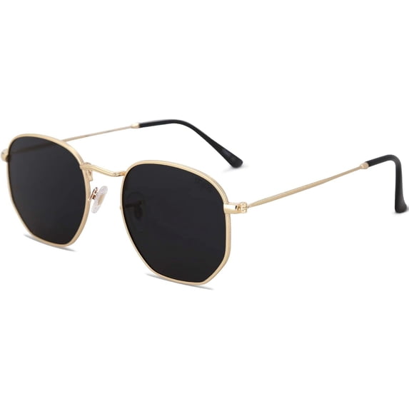 Gold Geometric Metal Sunglasses, UV400 Protection, Polarized Lenses